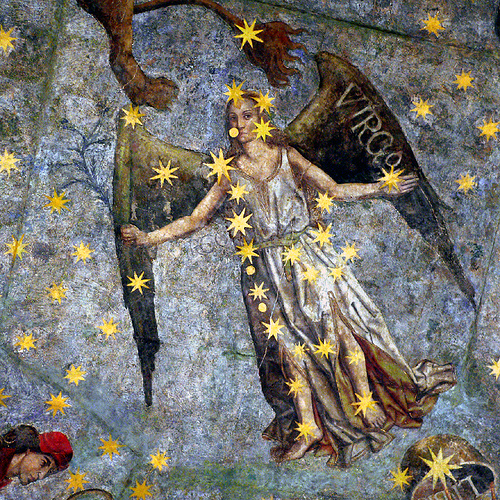 Astréia, retratada em pintura com a constelação de Virgem