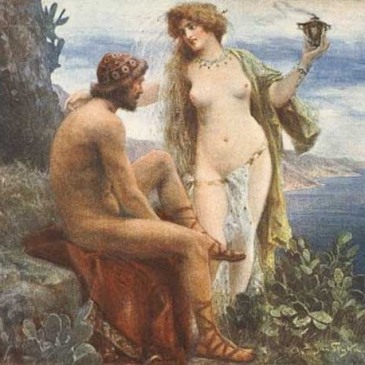 Calipso e Odisseu. Ilustração por Jan Styka